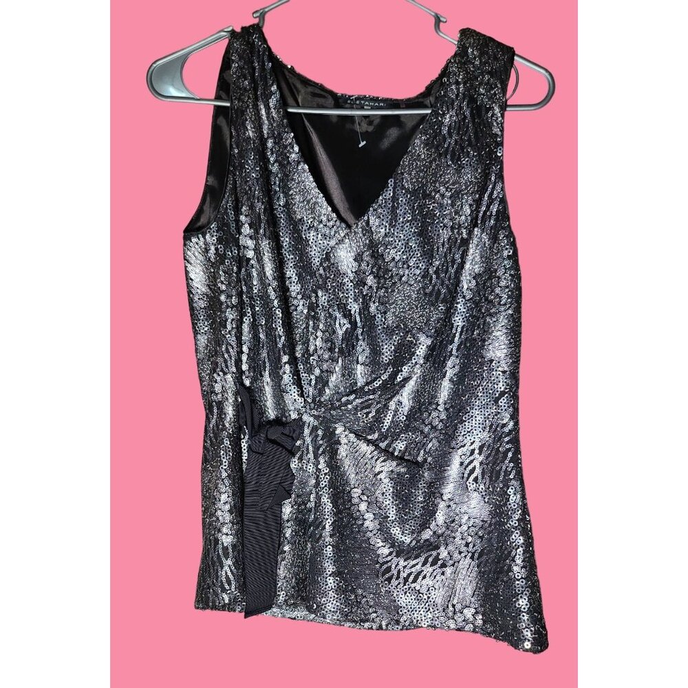 Elie Tahari Madelin sequin Womens Sleeveless Metallic Snakeskin Print Top Size M